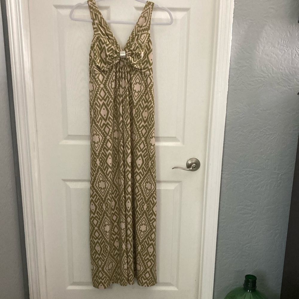 Jon & Anna Cream Green Halter Maxi Sundress
